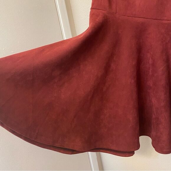 Lulus Dearest Dream burgundy Red Suede scallop short Skater holiday Dress S - Picture 8 of 13